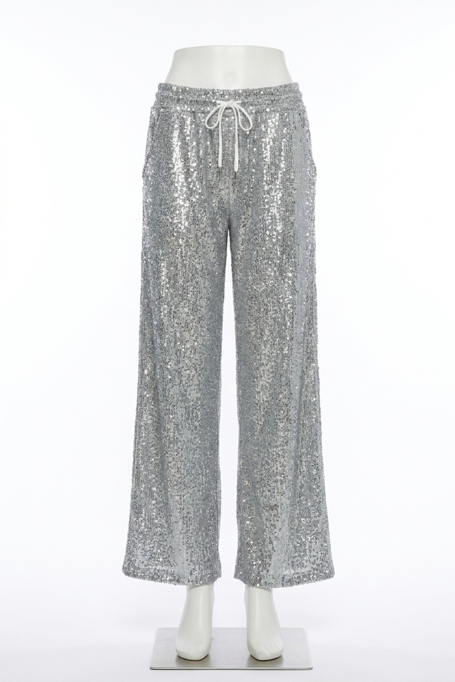 NEW BOBI wide leg sequin pant in silver